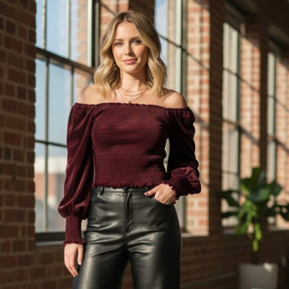 Truth by republic NWT velvet ballon sleeve smocked crop top size small